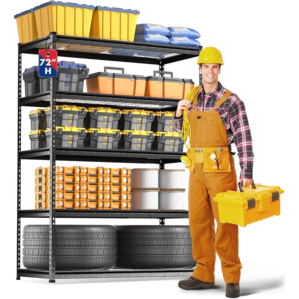 WORKPRO 5-Layer Heavy Duty Metal Storage Rack, 48”W x 24”D x 72”H, Adjustable Shelving Unit with 4000 lbs Total Load Capacity, for Garage, Kitchen, Bathroom, Warehouse -