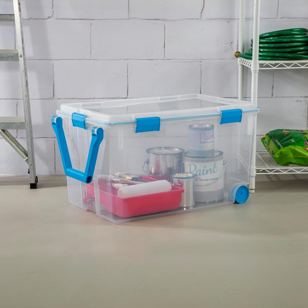 Sterilite 120 Qt Wheeled Gasket Box, Stackable Storage Bin with Latching Lid, Handle and Tight Seal, Plastic Container with Clear Base and Lid, 3-Pack: Home & Kitchen