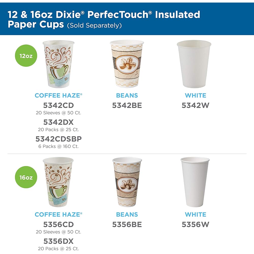 Dixie PerfecTouch 12 oz. Insulated Paper Hot Coffee Cup and Lid Set by GP PRO (Georgia-Pacific) Coffee Haze and White, 5342COMBO600, 300 Cups and 300 Lids (50 Cups and Lids Per Pack, 6 Packs Per Case) : Health & Household