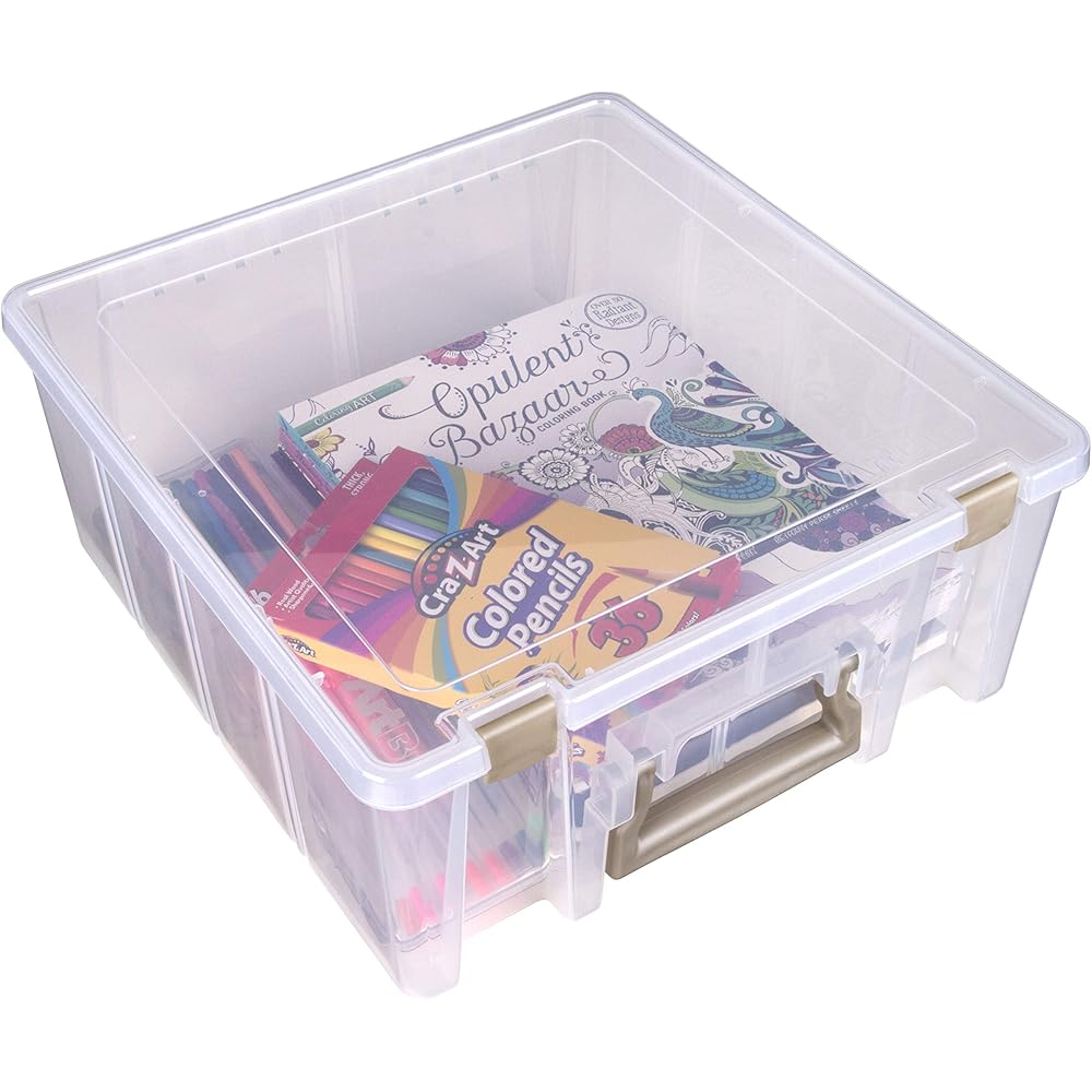 ArtBin 6990ZZ Super Satchel Double Deep 3-Pack, Portable Art & Craft Organizers with Handles, [3] Plastic Storage Cases, Clear & Gold : Home & Kitchen