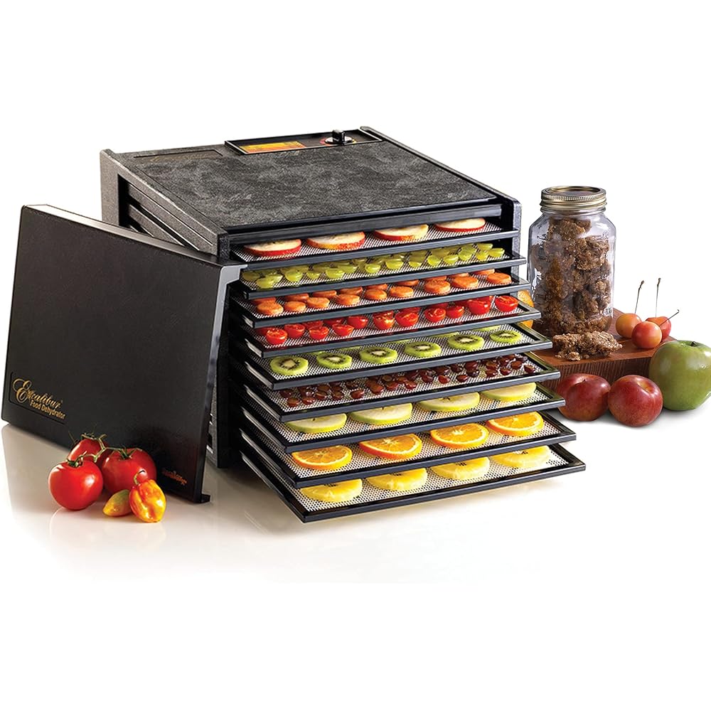 Excalibur Electric Food Dehydrator Machine 9-Tray with Adjustable Thermostat, Accurate Temperature Control and Fast Drying with 15 Square Feet of Drying Space, 600-Watts, Black: Home & Kitchen