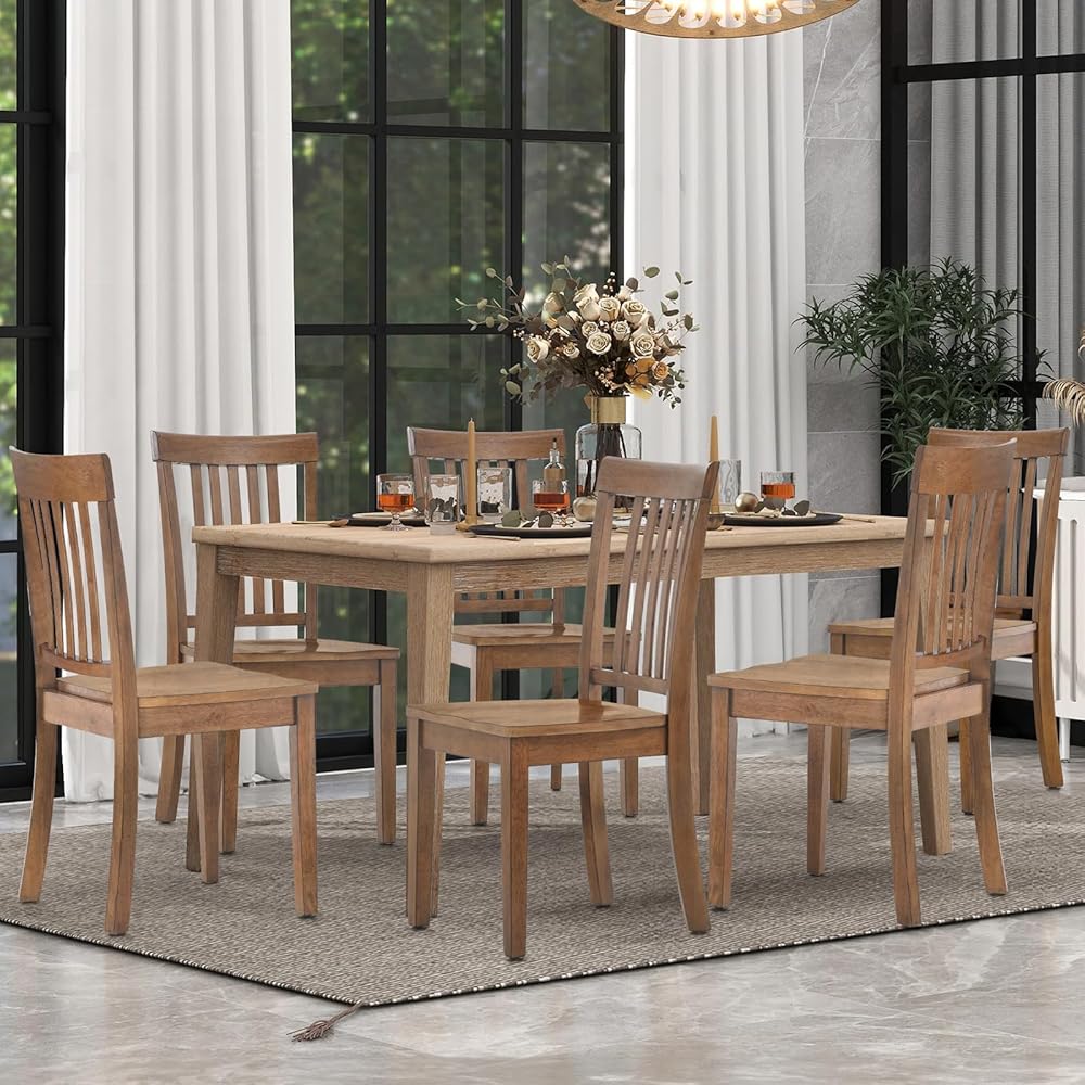 - COLAMY Wooden Dining Room Chairs Set of 6, Spindle High Back Windsor Kitchen Side Chair, Farmhouse Dining Chairs for Kitchen, Dining Room, Light Brown - Chairs