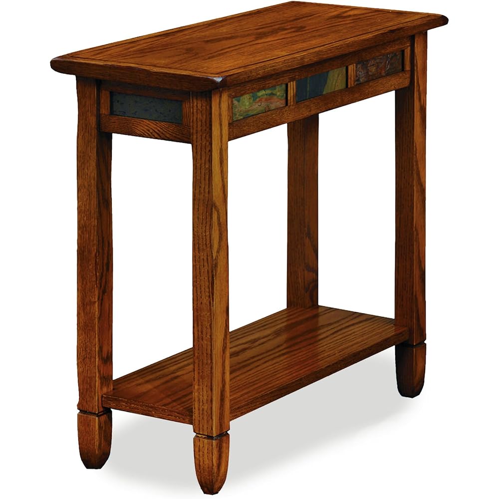 Leick Home Sibley End Table, Solid Wood, 12 in. Wide, Slate Tile Detail, 1 Lower Shelf, Narrow Width, Easy-Assembly, Rustic Oak, 24.0 in. L x 12.0 in. W x 24.0 in. H, 10060 : Home & Kitchen