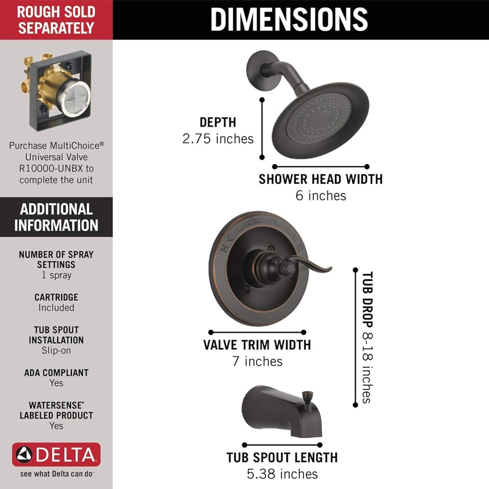 Delta Windemere 14 Series Bathtub and Shower Faucet Set, Oil Rubbed Bronze Shower Head and Handle Set, Valve Trim Kit, Oil Rubbed Bronze BT14496-OB (Valve Not Included) - Bathtub And Showerhead Faucet Systems -