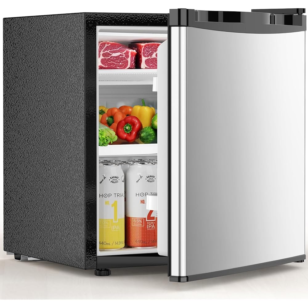 Electactic 1.6 Cu.ft Mini Fridge with Freezer, Compact Single Reversible Door Refrigerator, Adjustable Thermostat, Ultra Quiet, Energy Efficient for Office, Dorm, Bedroom, Apartment -Silver: Home & Kitchen