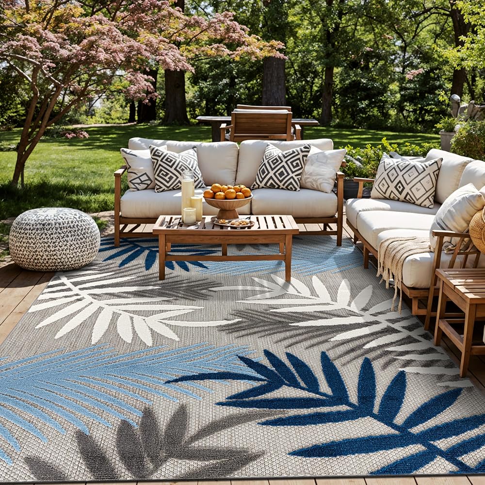 Rugshop Evora Palm Frond Non-Shedding Patio Deck Backyard Indoor/Outdoor Area Rug 7'10