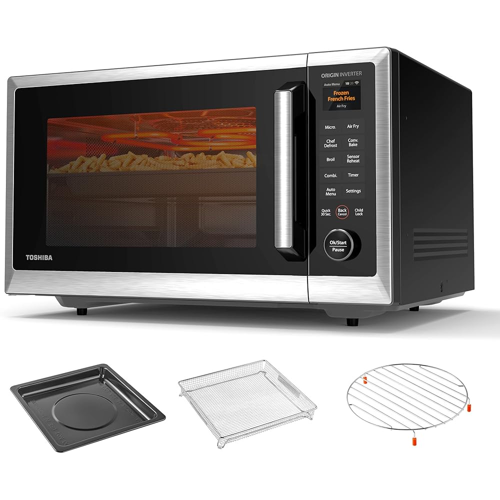 TOSHIBA P05 Combo Countertop Microwave Oven, with 2.4-Inch Color Screen, Origin Inverter Technology, Smart Sensor, Compatible with Alexa, 1100W, Air Fryer, 1.3 Cu.Ft, Silver: Home & Kitchen