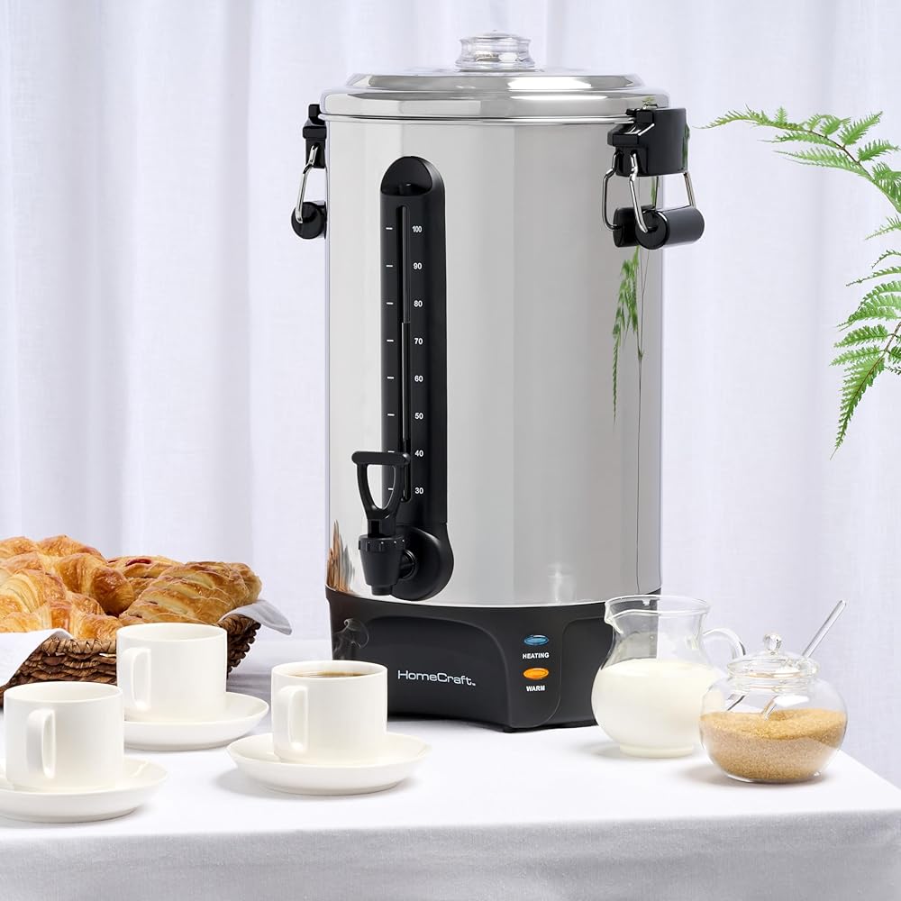 | Homecraft 100-Cup Coffee Urn and Hot Beverage Dispenser with Dripless Faucet, Quick-Brewing, Stainless Steel: Coffee Urns