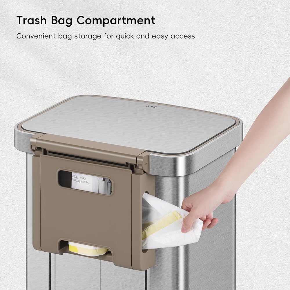 EKO Hudson Matte Stainless 75 Liter/20 Gallon Step Trash Can with Rear Trash Bag Storage Compartment : Home & Kitchen
