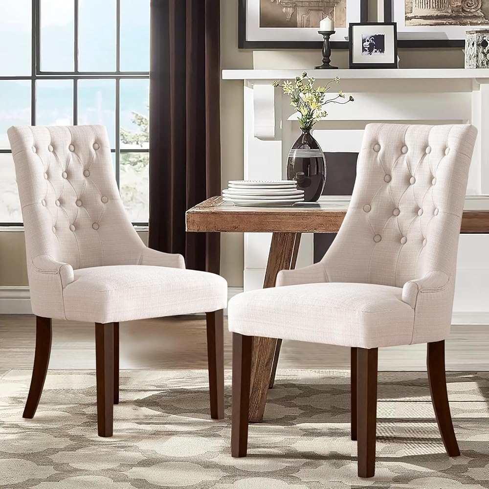 - COLAMY Wingback Upholstered Dining Chairs Set of 2, Fabric Side Dining Room Chairs with Tufted Button, Living Room Chairs for Home Kitchen- Beige - Chairs