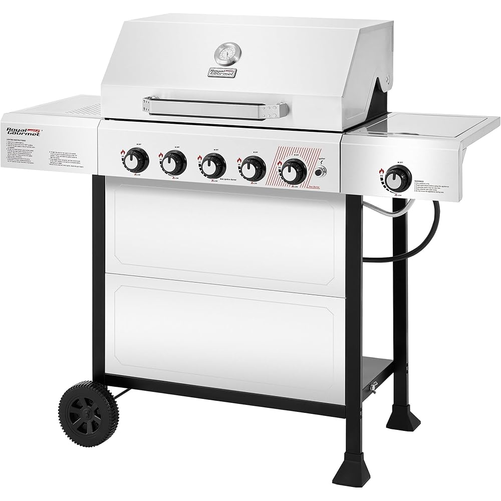 Royal Gourmet GA5401T 5 Burner Propane Gas Grill with Side Burner and Sear Burner, Stainless Steel Gas BBQ Grill with 61,000 BTUs Output for Barbecue Grilling & Backyard Cooking, Silver : Patio, Lawn & Garden