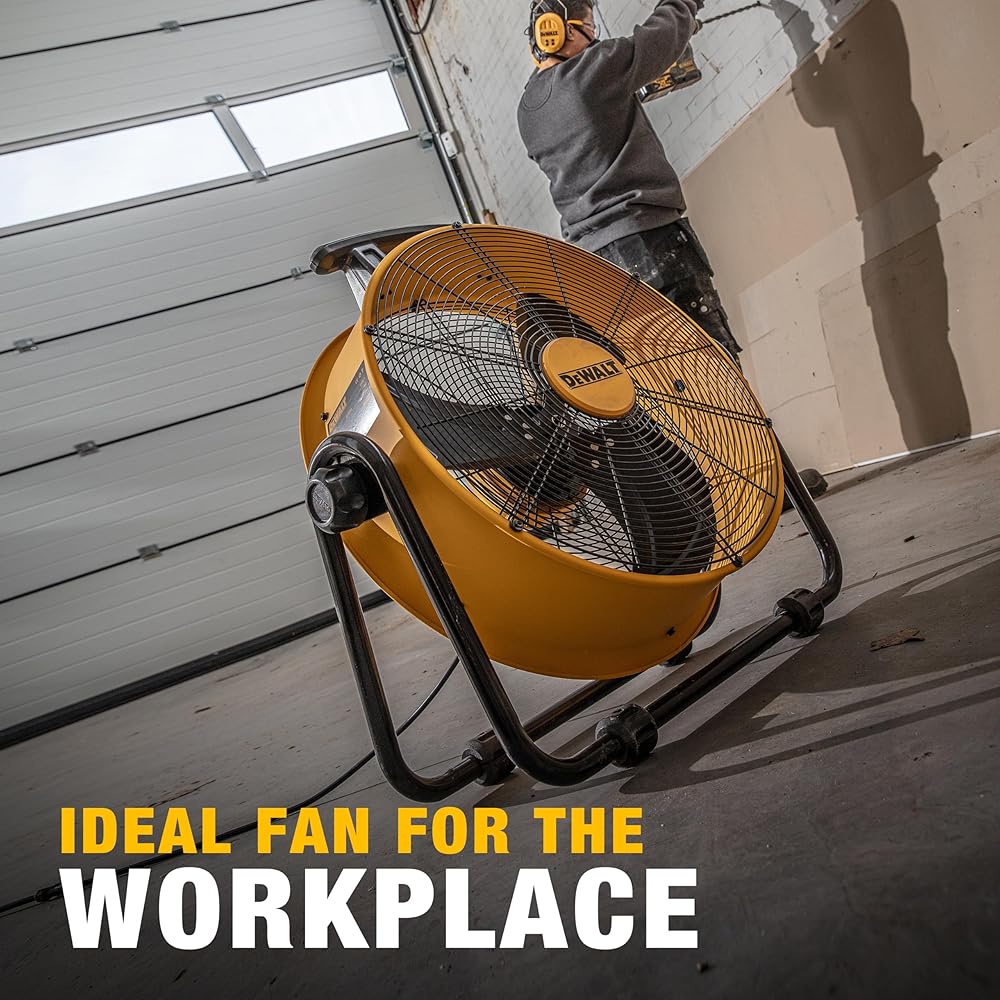 DEWALT DXF2042 Industrial Fan, 20 Inch High Velocity Fans with 3-Speed Adjustable Tilting Head, Drum Fan for Outdoor, House and Warehouse, Yellow : Home & Kitchen