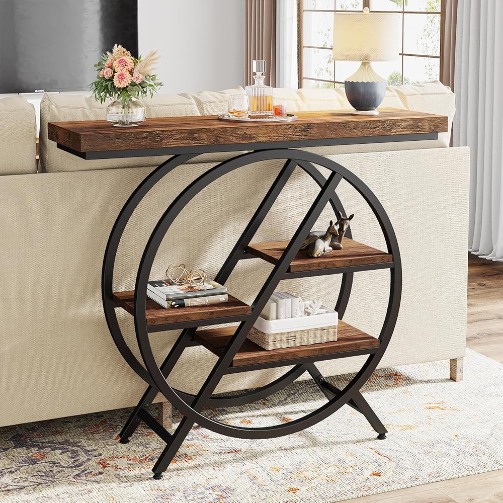 Tribesigns Console Table, 40-Inch Entryway Table with Storage Shelves, 4-Tier Industrial Hallway Sofa Table with Geometric Metal Frame, Accent Table for Living Room, Entryway, Rustic Brown : Home & Kitchen