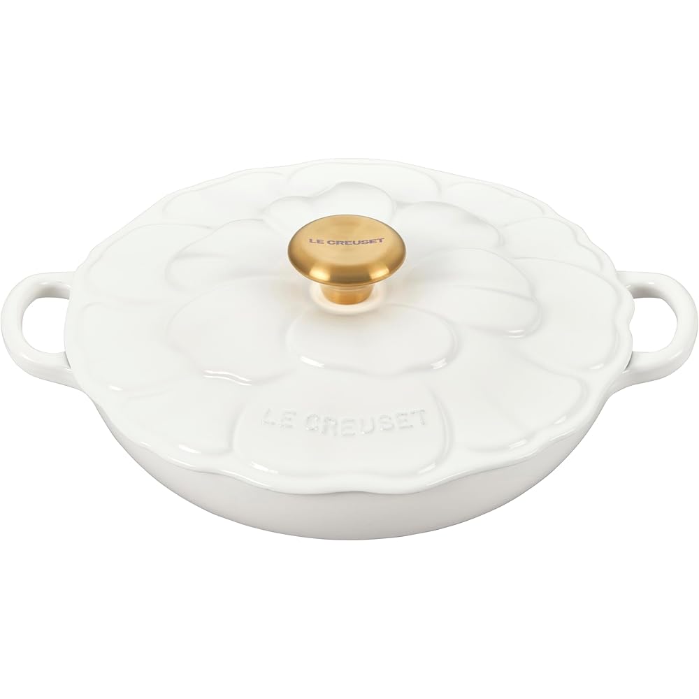Le Creuset Signature Enameled Cast Iron Petal Braiser, 2.25qt., White w/Gold Knob