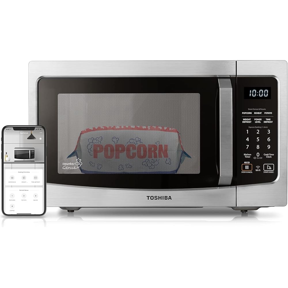 TOSHIBA ML-EM34P(SS) Smart Countertop Microwave, Sensor Reheat, Works With Alexa & Remote Control, Kitchen Essentials, Mute Function&ECO Mode, 1100W, 1.3 Cu Ft, With 12.4