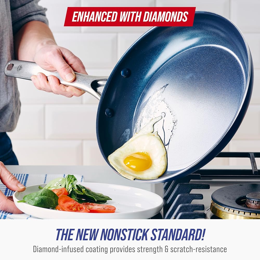 Blue Diamond 14 Piece Nonstick Cookware Set, Diamond Ceramic Pots & Pans, Dishwasher & Metal Utensil Safe, Non Toxic PFAS-Free, Kitchen Cooking Sauce & Saute Pans, Oven & Broiler to 600F, Blue: Home & Kitchen