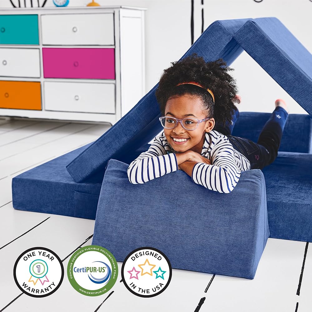 Yourigami Kids and Toddler Play Couch, Convertible Folding Sofa, Durable Foam Modular Design, Sapphire Caves XL : Home & Kitchen