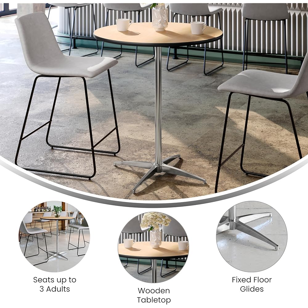 Flash Furniture Lars 30'' Round Wood Cocktail Table with 30'' and 42'' Columns, Adjustable Wood Bar Height Table for Events or Home Use, Natural : Flash Furniture: Home & Kitchen