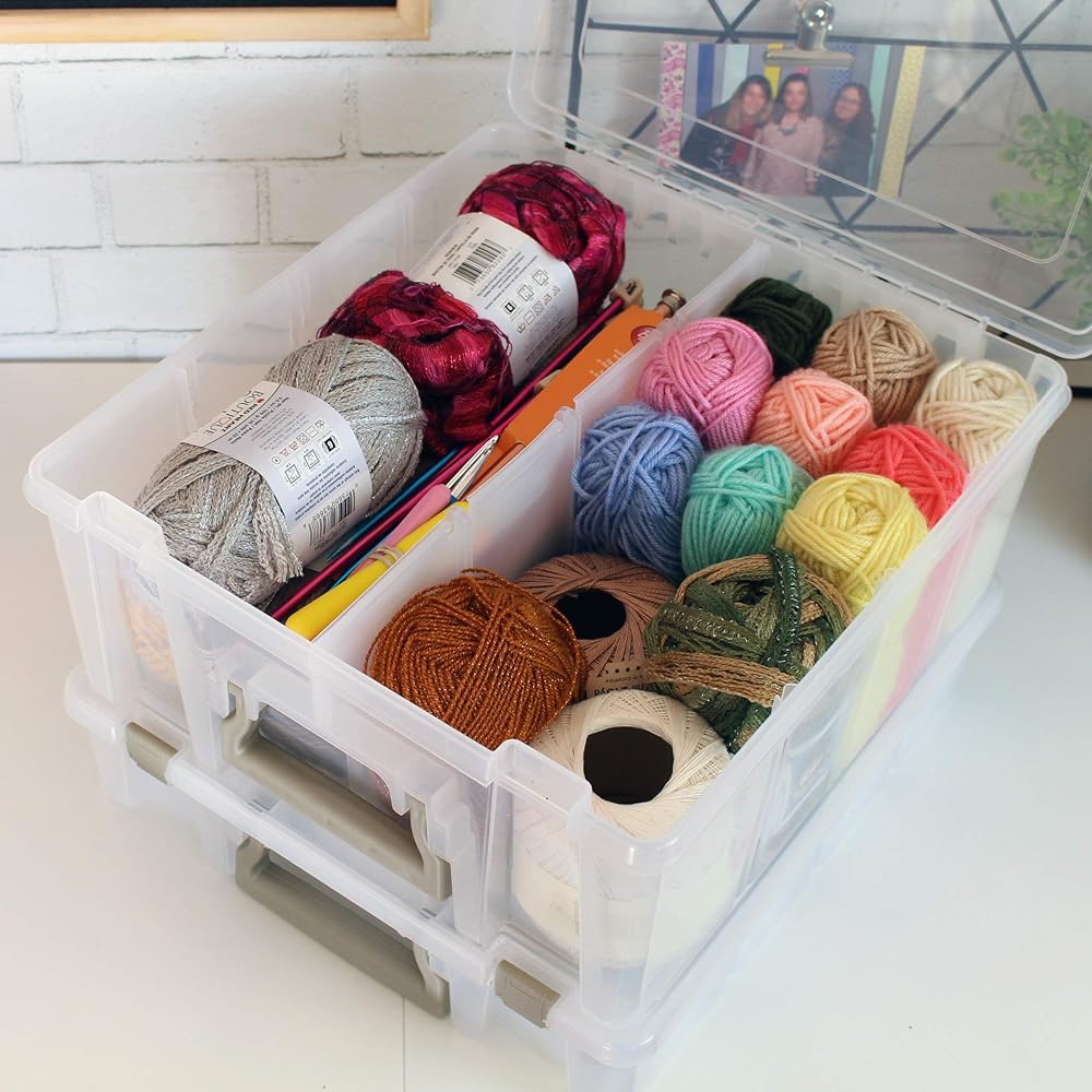 ArtBin 6990ZZ Super Satchel Double Deep 3-Pack, Portable Art & Craft Organizers with Handles, [3] Plastic Storage Cases, Clear & Gold : Home & Kitchen