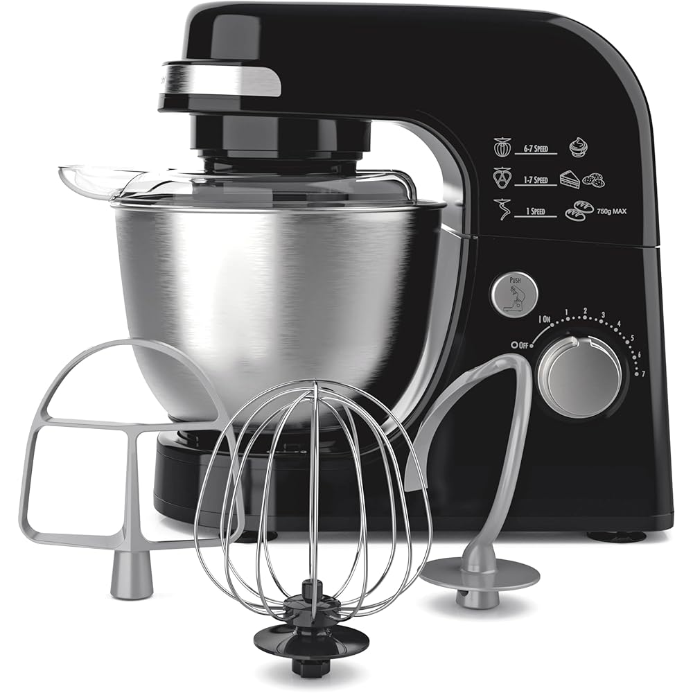 Hamilton Beach Electric Stand Mixer, 4 Quarts, Dough Hook, Flat Beater Attachments, Splash Guard 7 Speeds with Whisk, Black: Home & Kitchen