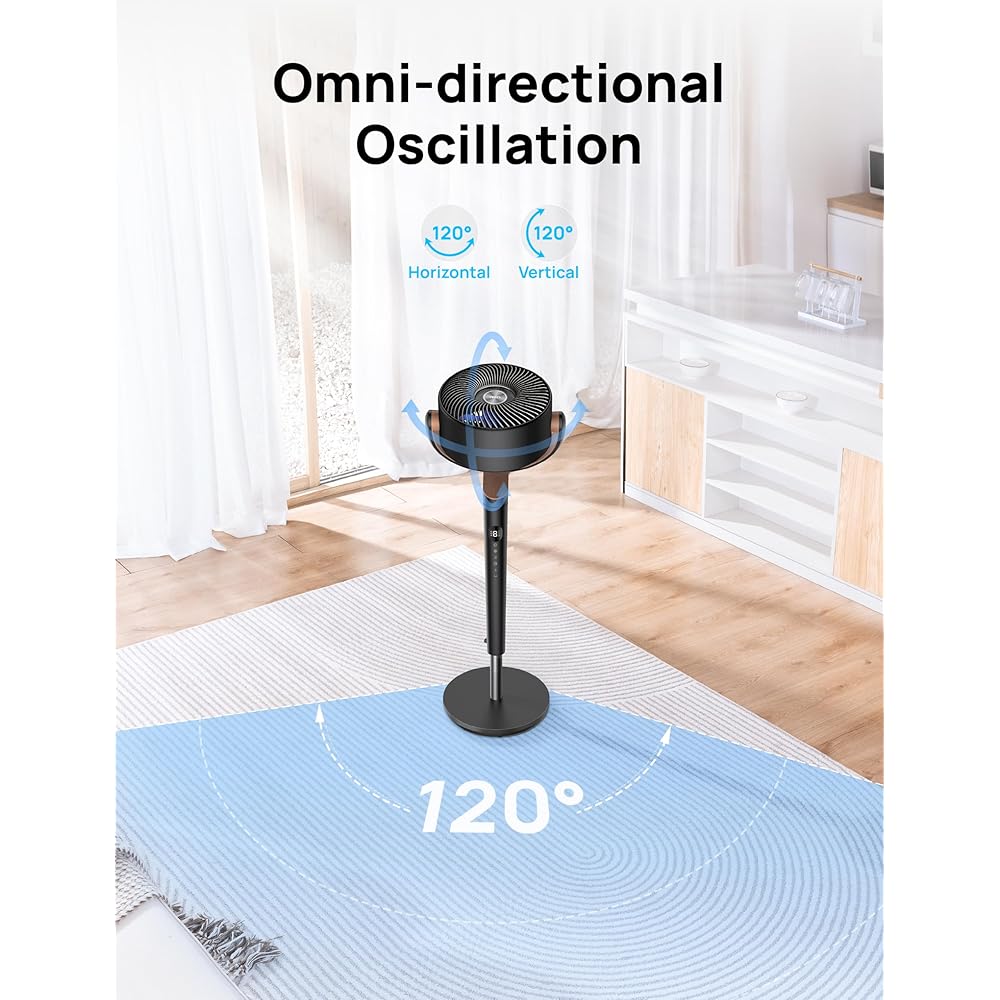 Dreo Standing Fan For Bedroom, 120°+120°Omni-directional Oscillating Fan, 85 ft Circulator With Remote, DC Motor Quiet Pedestal Room Fans, 8 Speeds, 3 Modes, 8H Timer, PolyFan 502 Black : Home & Kitchen