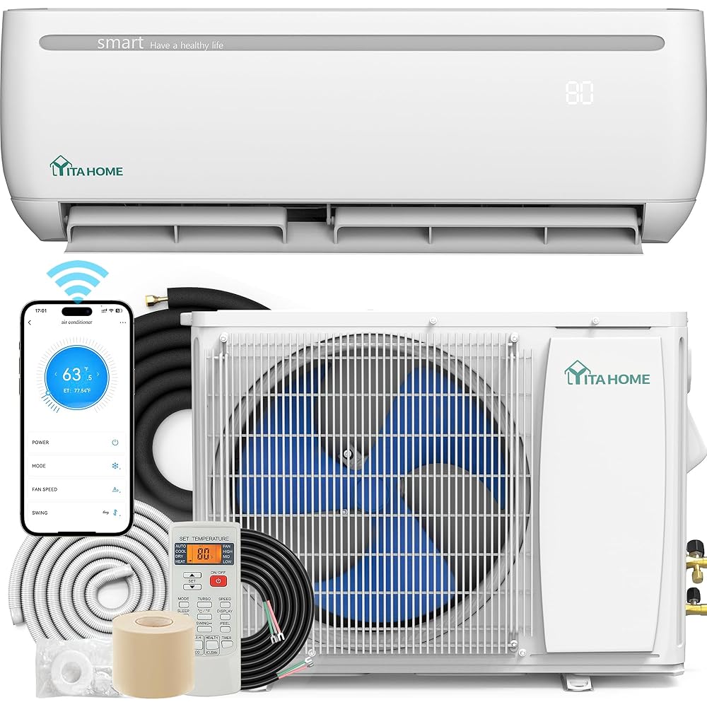 YITAHOME 12000 BTU Mini Split Air Conditioner Heat Pump System, 20 SEER2 115V Ductless Inverter System with Wi-Fi & Alexa Compatibility, Covers Up to 750 Sq. Ft, Complete Installation Kit Included : Home & Kitchen