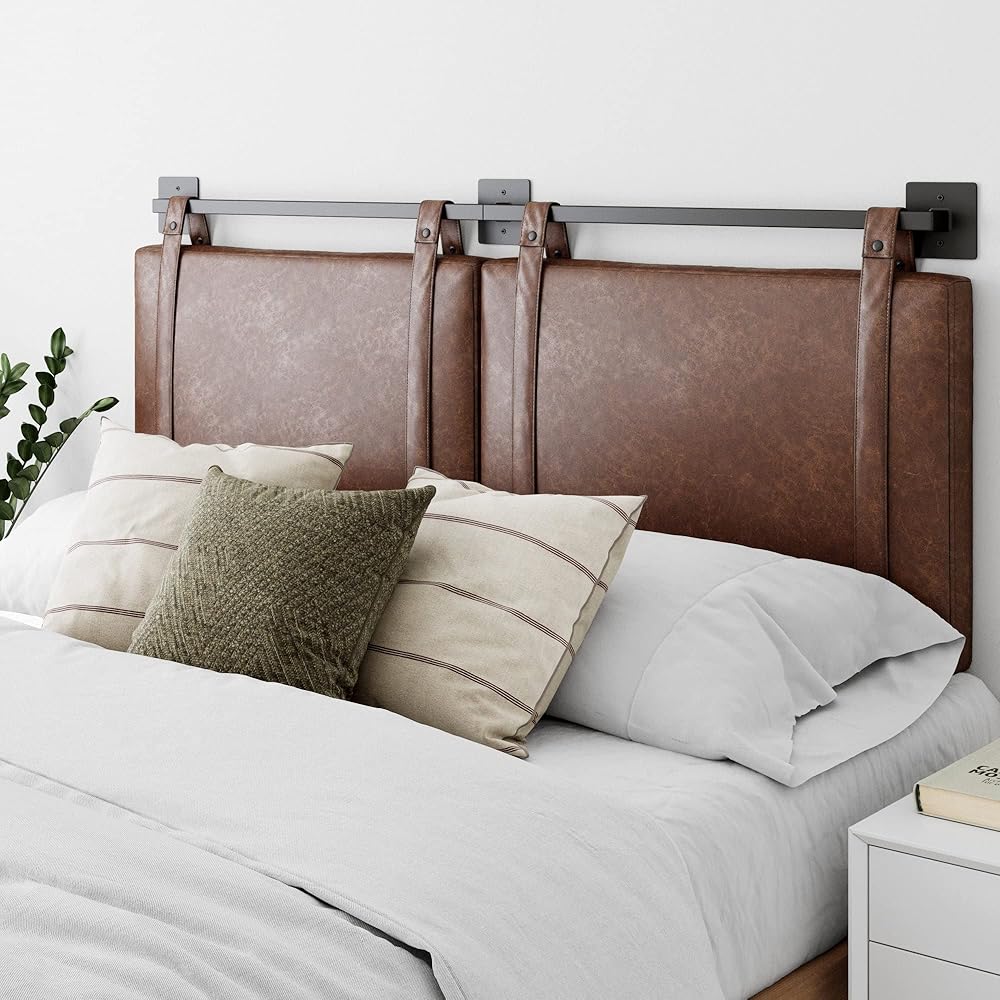 Nathan James Harlow Modern Wall Mount Hanging Headboard, King, Brown Faux Leather : Home & Kitchen
