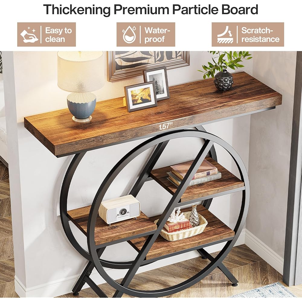 Tribesigns Console Table, 40-Inch Entryway Table with Storage Shelves, 4-Tier Industrial Hallway Sofa Table with Geometric Metal Frame, Accent Table for Living Room, Entryway, Rustic Brown : Home & Kitchen