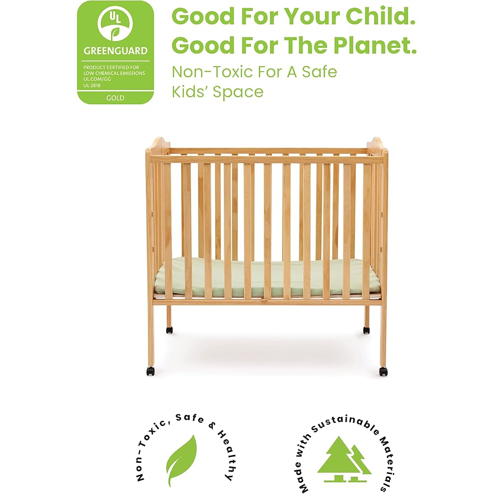 : Delta Children Folding Portable Mini Baby Crib with 1.5-inch Mattress - Greenguard Gold Certified, Natural : Travel Crib : Baby