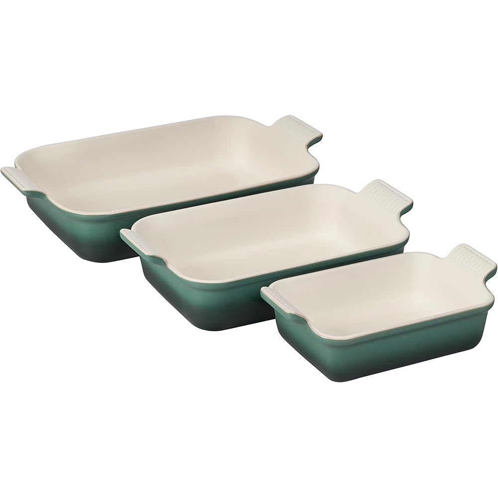 Le Creuset Stoneware Heritage Set 3 Rectangular Dishes, Artichaut : Home & Kitchen