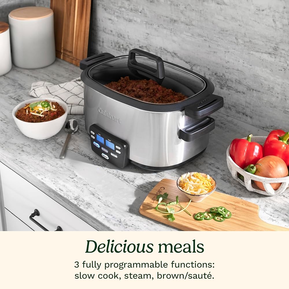 Cuisinart MSC-600 3-In-1 Cook Central 6-Quart Multi-Cooker: Slow Cooker, Brown/Saute, Steamer, Silver: Home & Kitchen