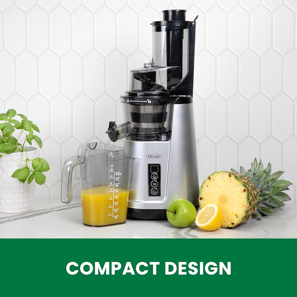 Omega Wide Mouth Juicer Compact Vertical Cold Press Vegetable and Fruit Juice Extractor with 3-Inch Hopper 2-Speed Slow Juicing with Space Saving Design, 120-Watts, Black: Home & Kitchen