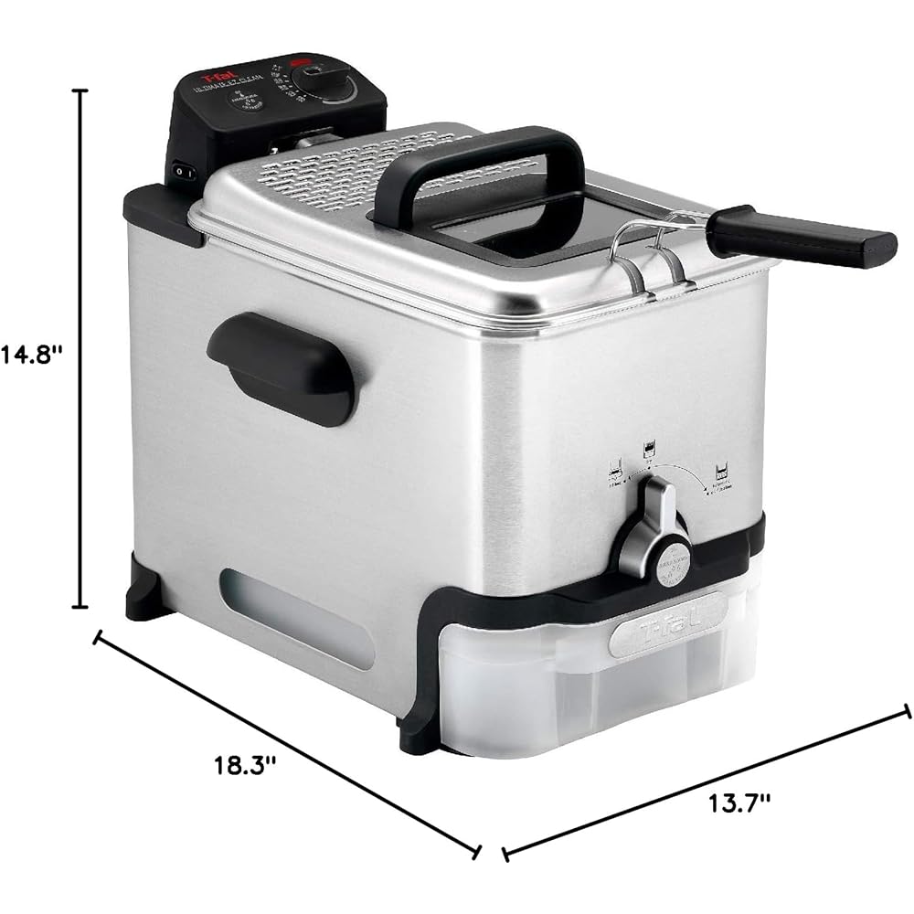 T-Fal 3.5L Stainless Steel Deep Fryer with Basket, 1700W Electric Deep Fryer with Basket and Lid, Oil Filtration, Temp Control, Digital Timer, Dishwasher Safe Parts: Home & Kitchen