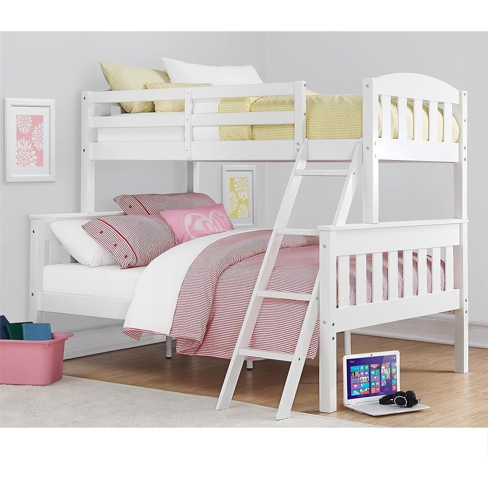 DHP Airlie Twin over Full Bunk Bed, White, Wood Construction, Converts to Twin/Full, 4-Step Ladder, Guard Rails : Home & Kitchen