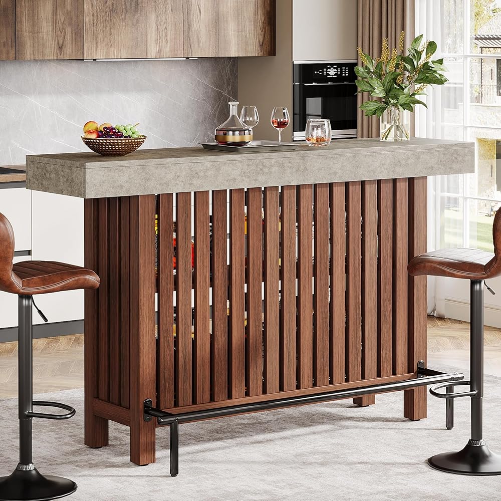Tribesigns 63-Inch Large Home Bar Unit, 2-Tier Mini Bar Table Height Pub Table with Footrest, Modern Coffee Bar Cabinet for Home Kitchen, Bistro, Dining Room, Living Room : Home & Kitchen