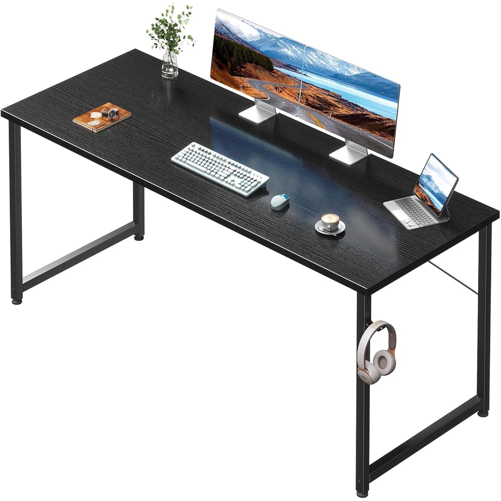 Coleshome 55 Inch Computer Desk, Modern Simple Style Desk for Home Office, Study Student Writing Desk, Black : Home & Kitchen