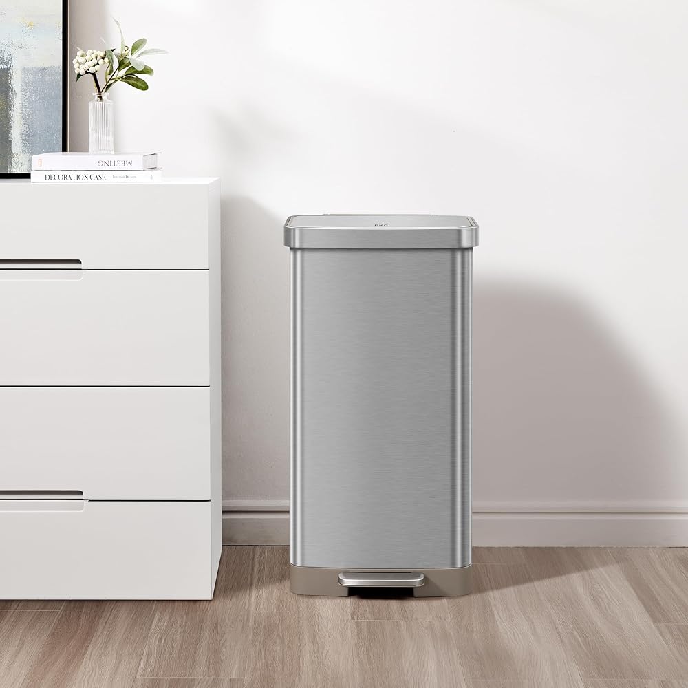 EKO Hudson Matte Stainless 75 Liter/20 Gallon Step Trash Can with Rear Trash Bag Storage Compartment : Home & Kitchen