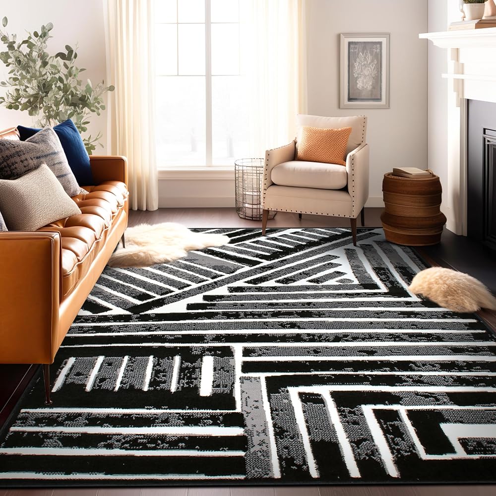 Rugshop Contemporary Stripe Design High Traffic Area Rug 7'10