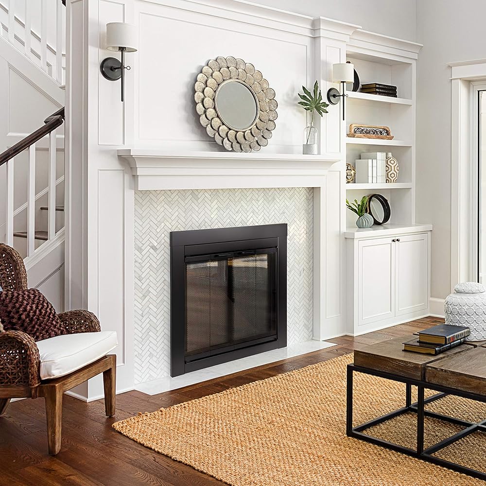 Pleasant Hearth AT-1002 Ascot Fireplace Glass Door, Black, Large : Home & Kitchen