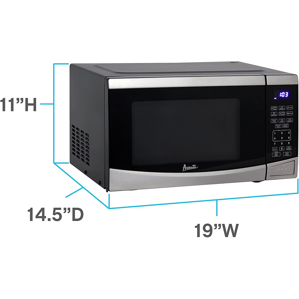 Avanti MT09V3S Microwave Oven 900-Watts Compact with 10 Power Levels and 6 Pre Cooking Settings, Speed Defrost, Electronic Control Panel and Glass Turntable, 0.9-Cu.Ft, Stainless Steel : Home & Kitchen