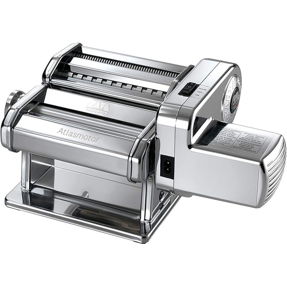 MARCATO Made in Italy Atlasmotor 110V Electric Pasta Machine, Chrome Steel. Set includes Atlas 150, handcrank, clamp, Pastadrive motor, and instruction manual : Home & Kitchen