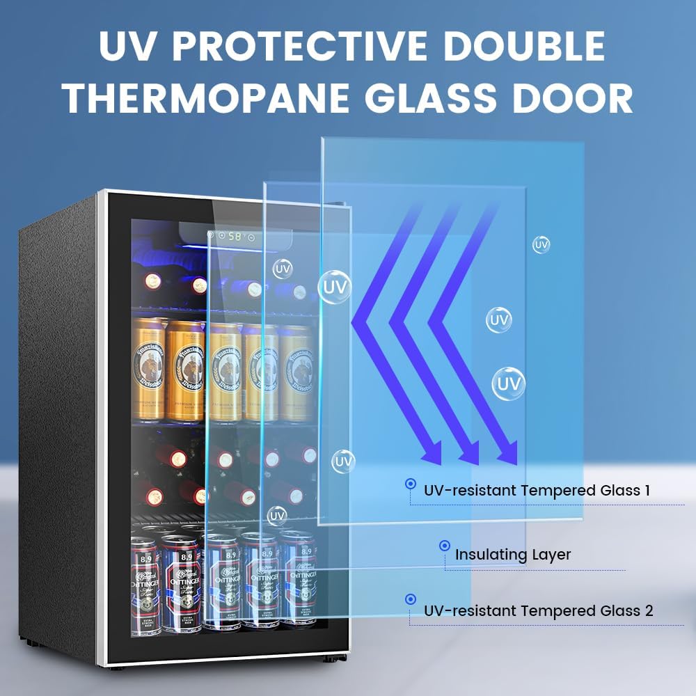 Electactic Mini Fridge 130 Can Beverage Refrigerator Cooler, 3.2 Cu.Ft Drink Fridge for Soda Wine Beer, Adjustable Temperature Control for Home Office, Black