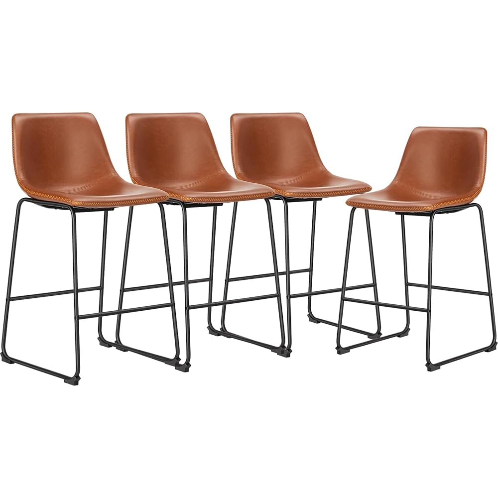 DUMOS 26 Inch Counter Height Bar Stools Set of 4, Modern Faux Leather High Barstools with Back and Metal Leg, Bar Chairs for Kitchen lsland, Brown : Home & Kitchen