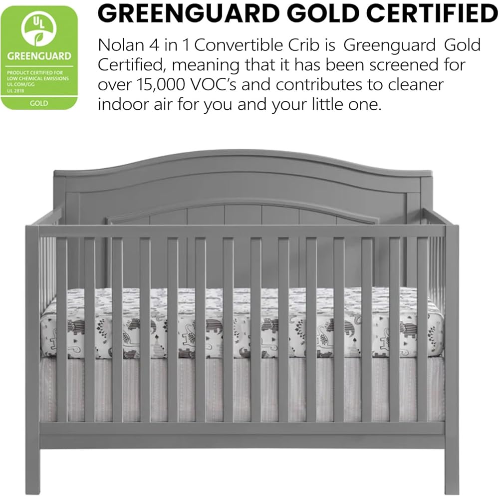 : Oxford Baby Nolan 4-in-1 Convertible Crib, Dove Gray, GreenGuard Gold Certified : Baby