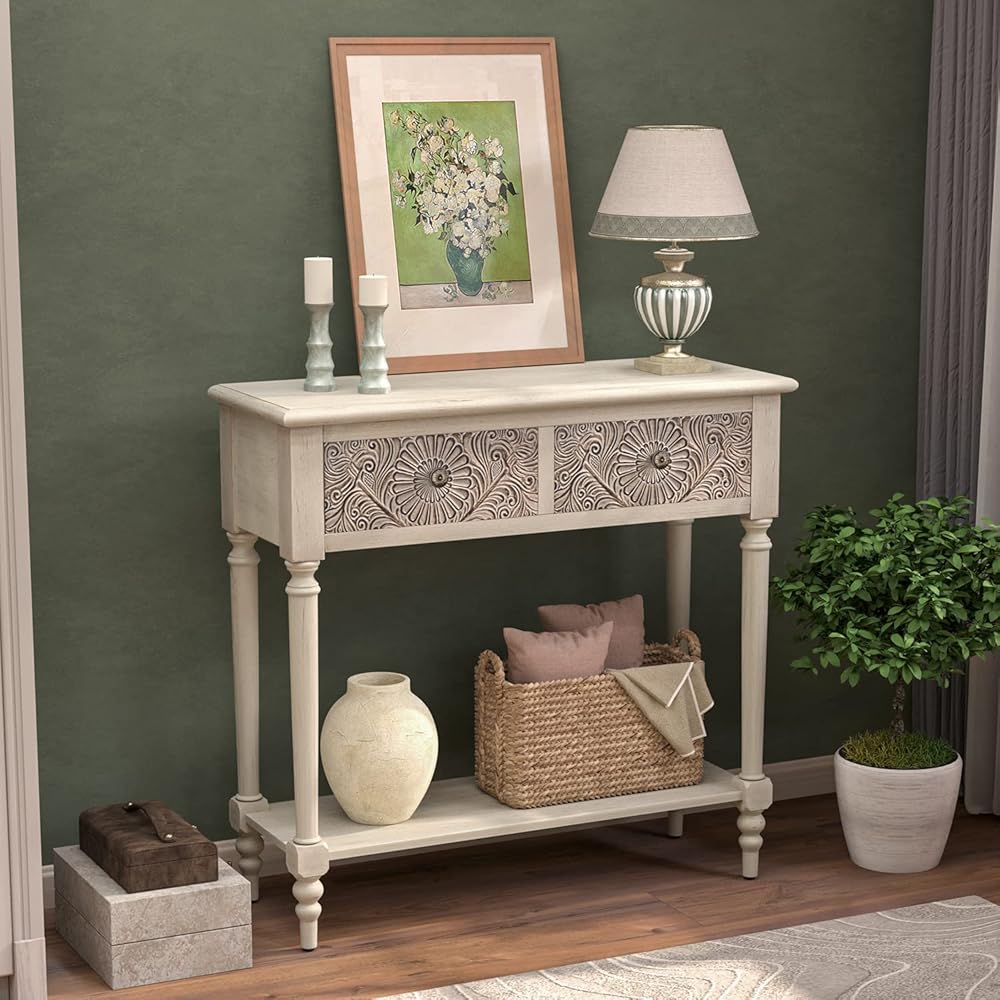COSIEST Console Table with 2 Drawers, MDF Narrow Entryway Table with Storage Shelf, Wood Accent Sofa Table for Living Room, Entrance, Hallway, Couch, Light Grey : Home & Kitchen