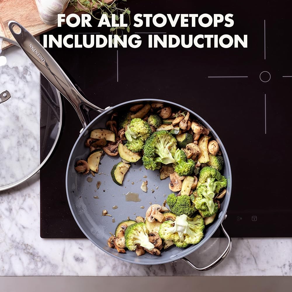 GreenPan Valencia Pro Hard Anodized Healthy Ceramic Nonstick 4.5QT Saute Pan Jumbo Cooker with Lid, PFAS-Free, Induction, Dishwasher Safe, Oven Safe, Gray: Home & Kitchen