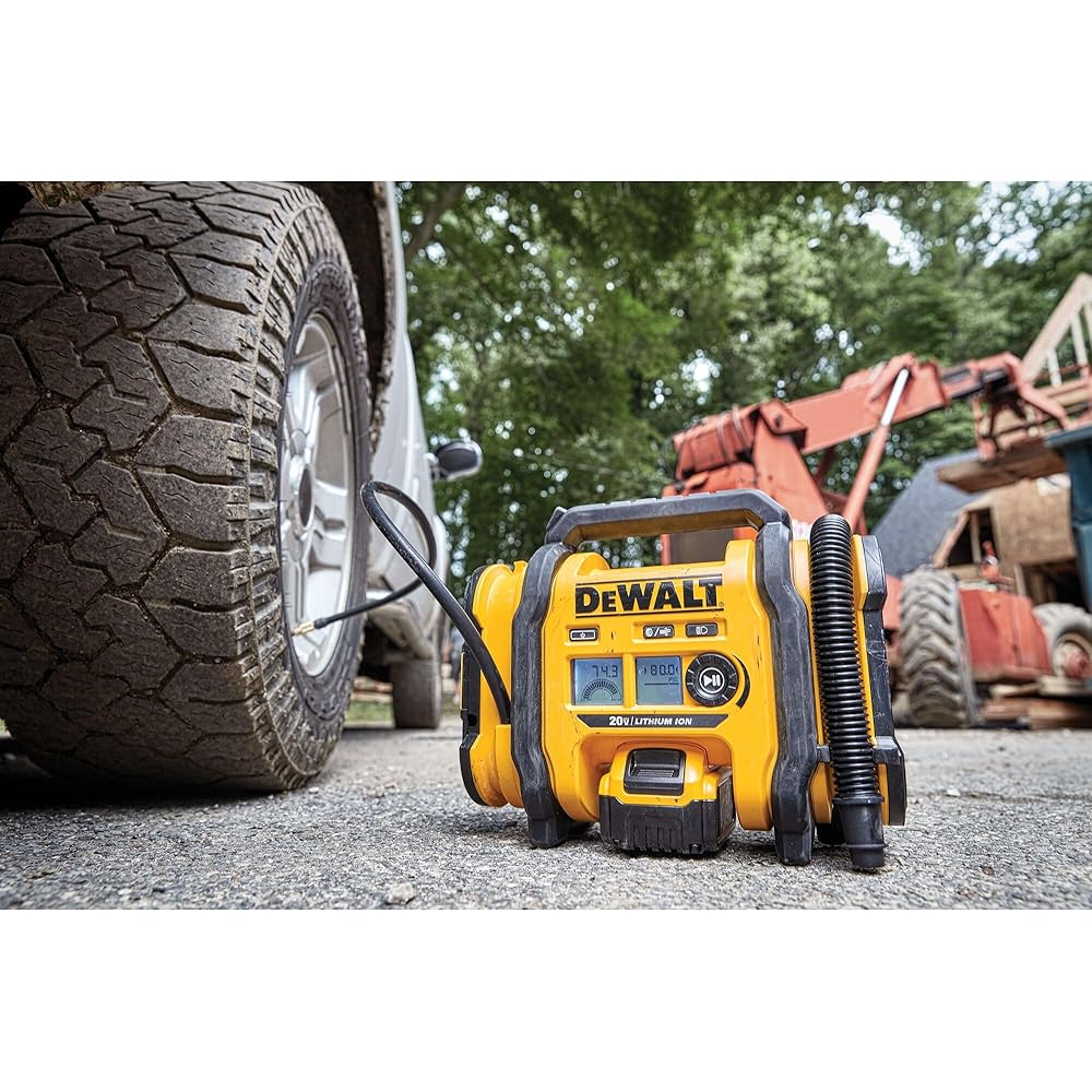 DEWALT Tire Inflator Portable Air Compressor 20V MAX, Air Pump with Automatic Shut Off, LED Light, Tool Only (DCC020IB) : Tools & Home Improvement