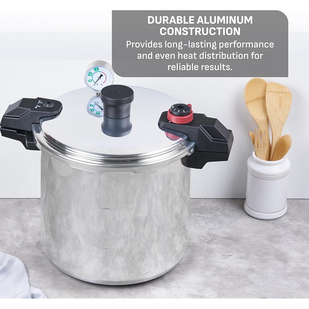 T-fal Pressure Cooker Aluminum Pressure Canner, 22 Quart, 3 PSI Settings, Cookware, Pots and Pans, Large Capacity, Cooling Racks, Recipe Booket, Canning Vegetables, Meats, Poultry, Seafood, Silver: Home & Kitchen