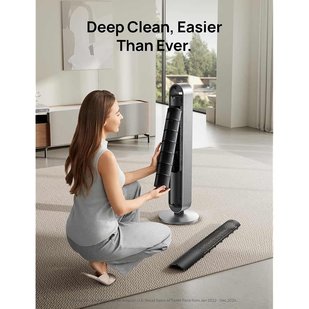 Dreo Tower Fan for Bedroom, 42 Inch 120° Oscillating Fan, 25dB Quiet DC Motor, 28ft/s Velocity Bladeless Standing Fan with 12 Speeds, 4 Modes, 12H Timer Cooling Fans for Home, Living Room, Pilot Max S : Home & Kitchen