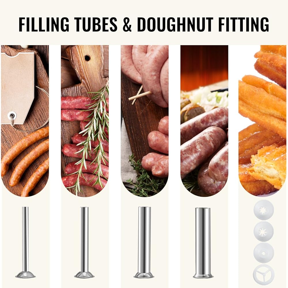 VEVOR Sausage Stuffer, Manual 7LB/3L Capacity, Two Speed 304 Stainless Steel Sausage Filling Machine with 4 Stuffing Tubes, Silver : Home & Kitchen